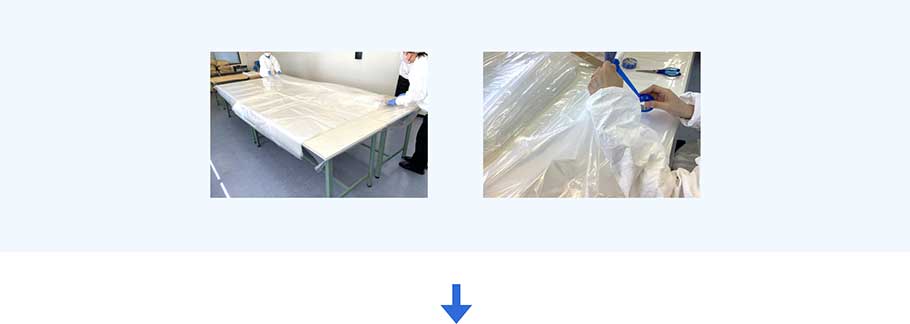 成型作業、玉締め（フレコンバッグ）